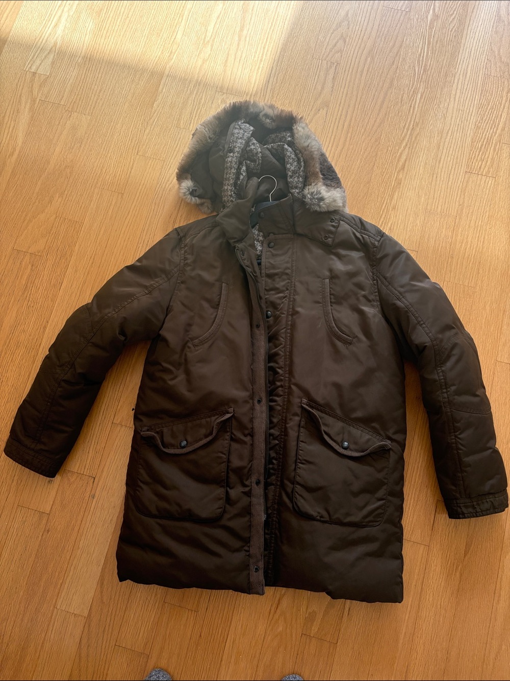Hugo Boss Men's Dark Brown Hooded Puffer Parka